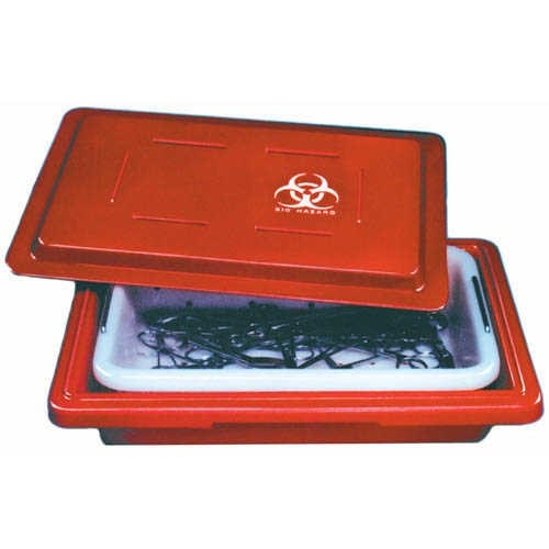 Leak proof container for transporting dirty surgical instruments