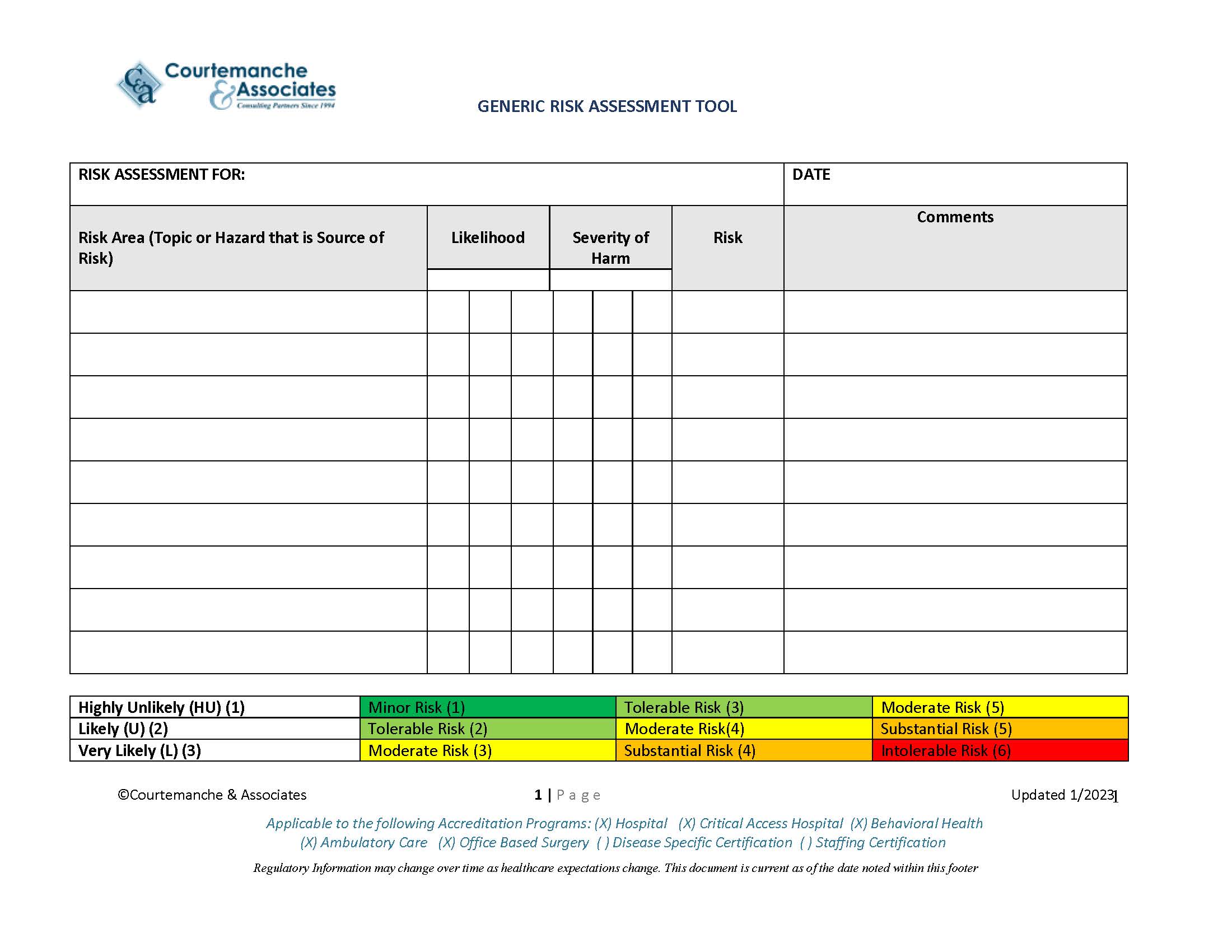 Generic Risk Assessment Tool For Heathcare Canda 3581