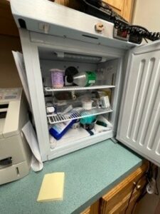 inside of a medication refrigerator in a hospital