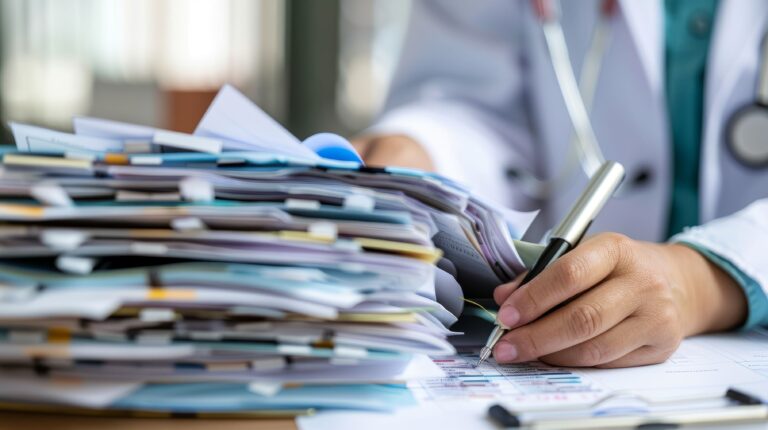 Doctor reviewing patient medical records.