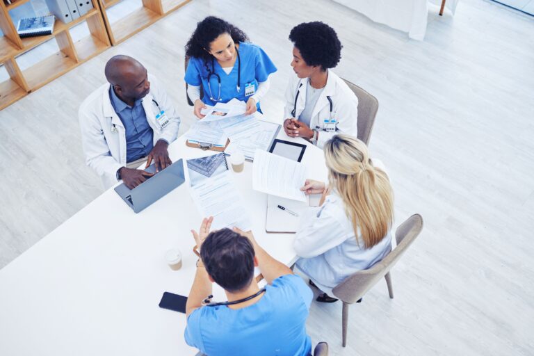 Healthcare staff having a meeting.