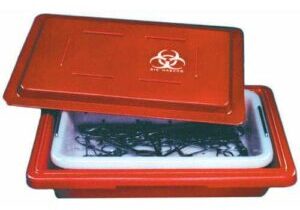 Leak proof container for transporting dirty surgical instruments