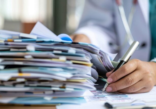 Doctor reviewing patient medical records.